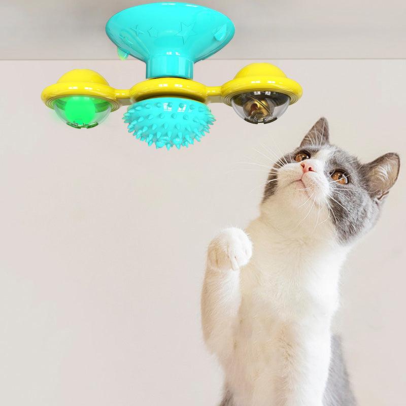 Cat Rotating Windmill Multi-Function Toys Itch Scratching Device Teeth Shining Toy - Purrfect Pets